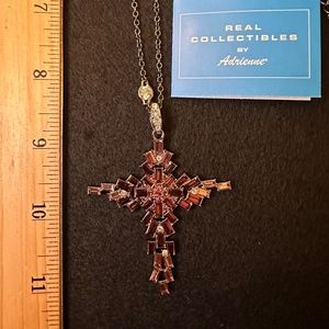 Rhinestone Cross Pendant Necklace Purple Baguette Statement Collectabl Adrienne